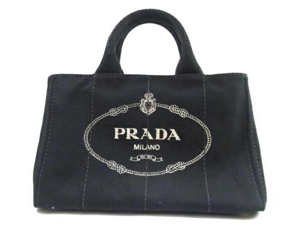 Prada Canapa Tote Bag Shoulder Black Canvas